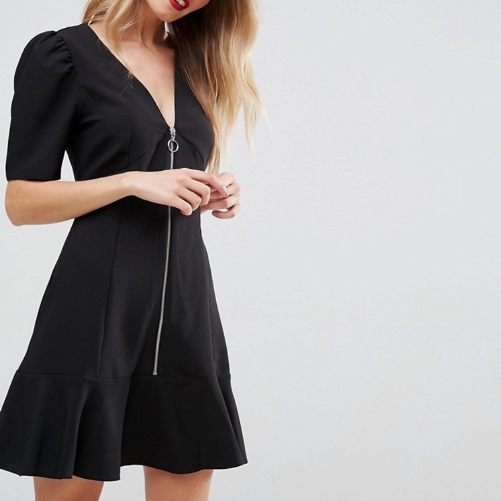 NWT Asos Black Zip Up Tea Mini Dress